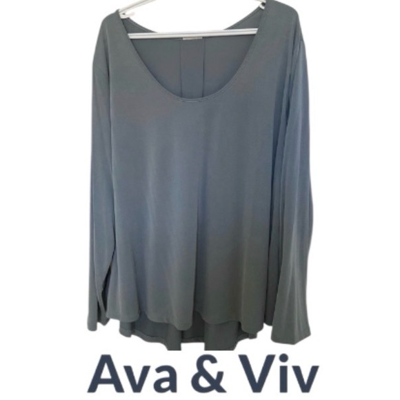 4X Ava & Viv Scoop Neck Flowy Long Sleeved Top in Sandwashed Blue - Picture 1 of 16